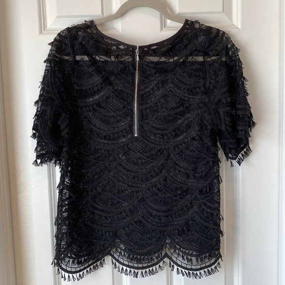 7 For All Mankind Scallop Lace Fringe Short Sleeve Top - Black - Small - Picture 4 of 5